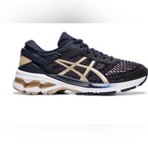 ASICS Gel Kayano 26 Women's Tennis Athletic Shoes in Navy and Beige